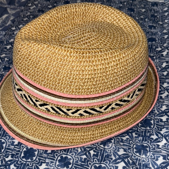 Tan and Pink Straw Women's Fedora Hat - Picture 4 of 4